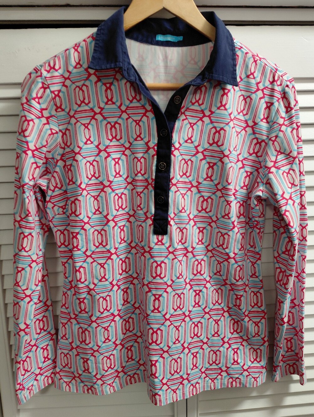 Women's J. Mclaughlin Red White Blue Henley Top Shirt